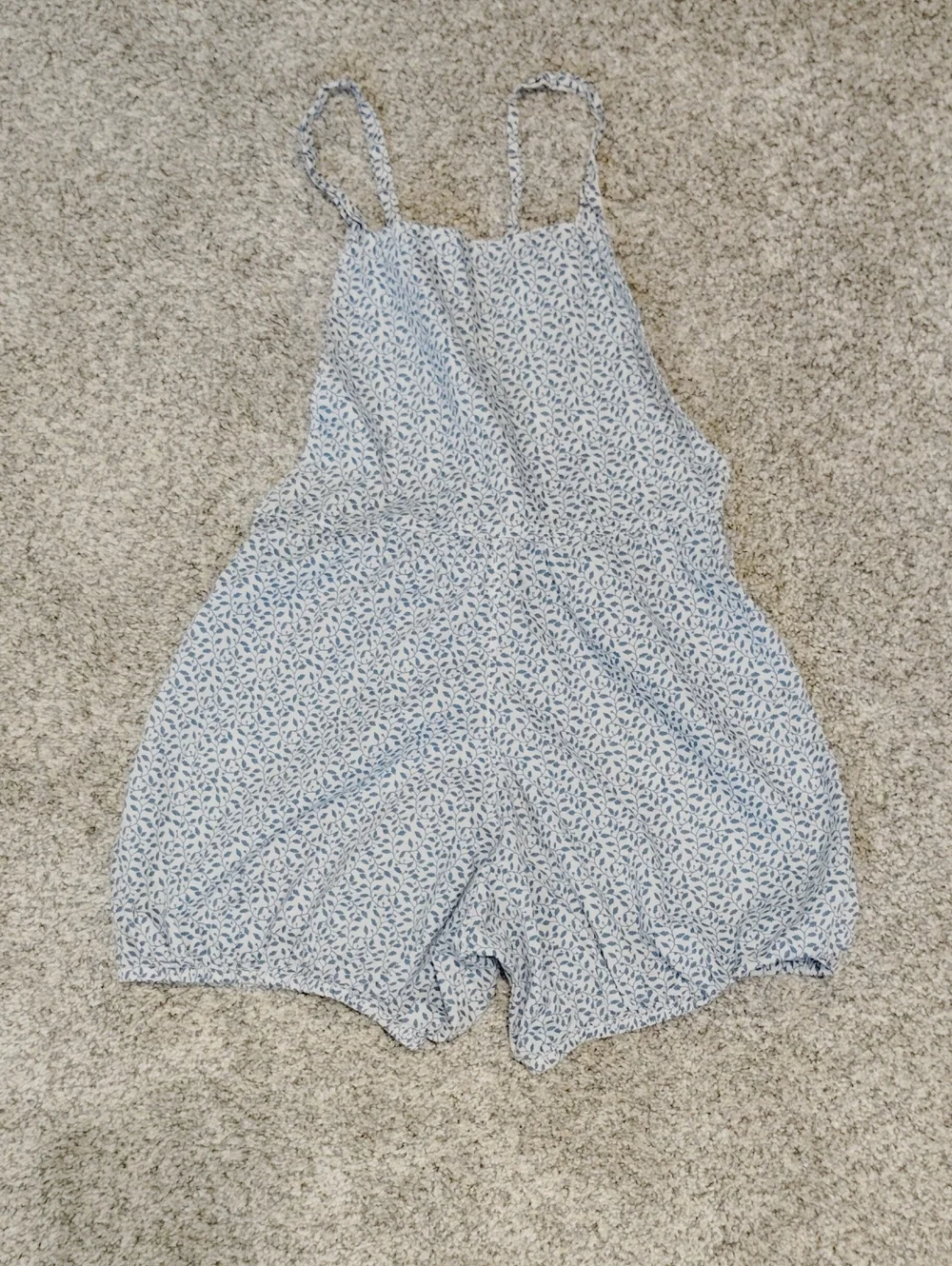 Girls' Light Blue Floral Sleeveless One-Piece Romper